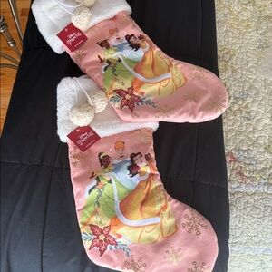 2 Disney NWT Disney Princess Christmas Stocking 18 x 8 peach and White